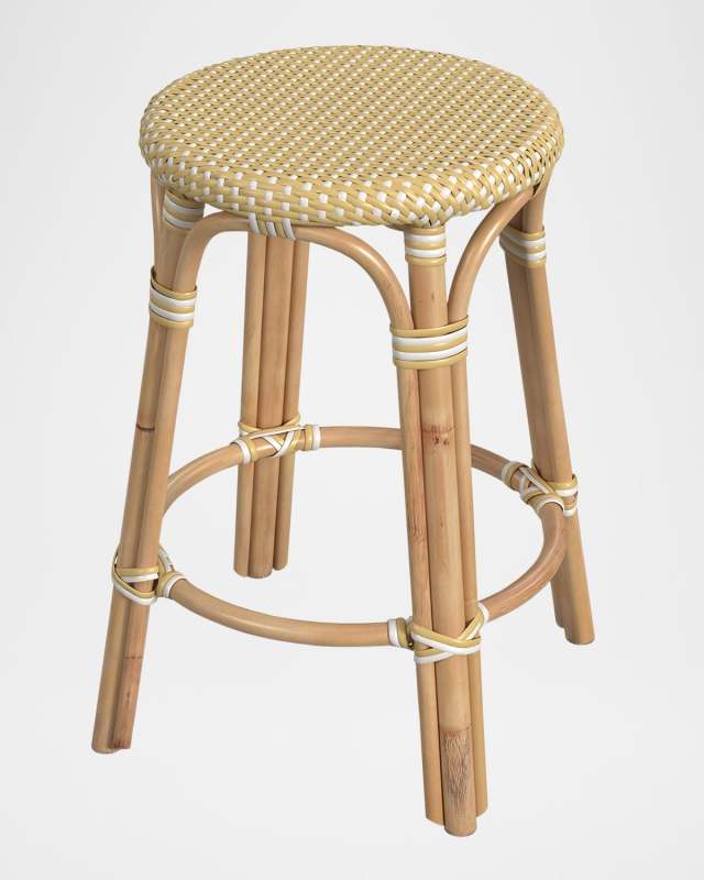 Tobias 24" Rattan Counter Stool, Yellow/White Dot